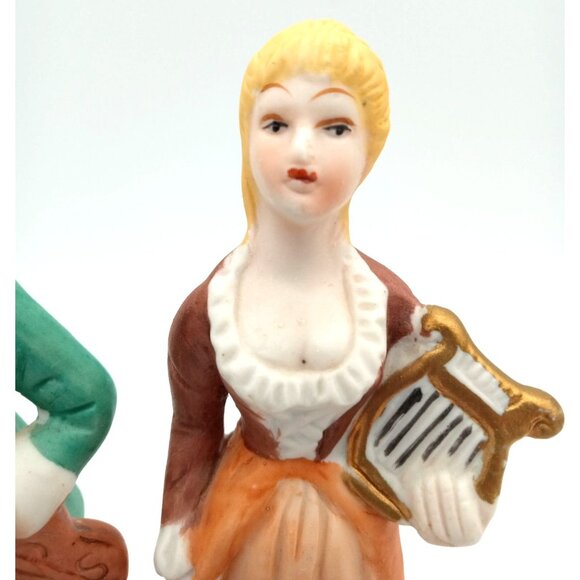 Vintage Flambro Colonial Figurine Set Man & Woman Musician Porcelain Pair 6" - Picture 6 of 16
